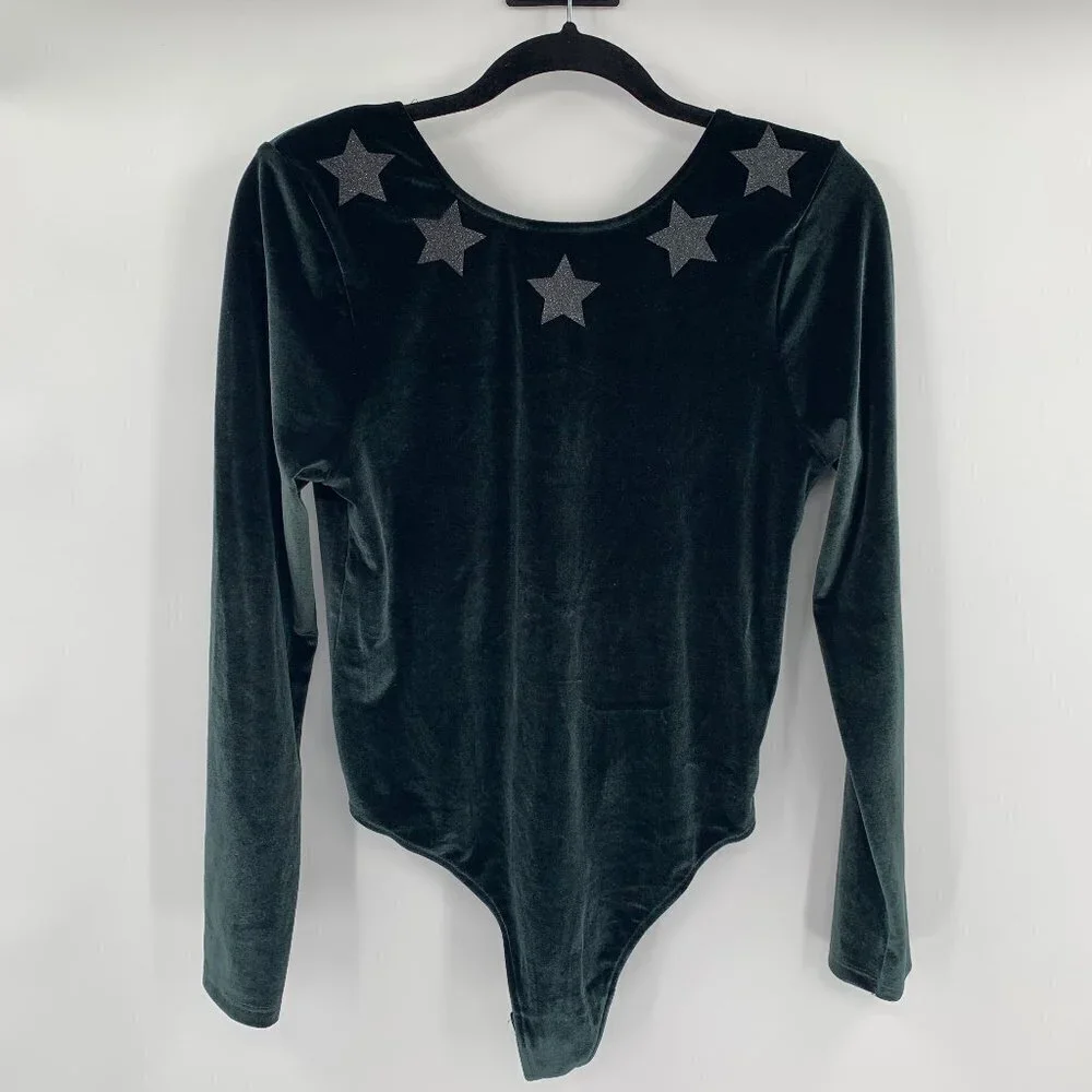 VICTORIA'S SECRET Victoria Sport Green Velvet Bodysuit Star Velour Women L Large